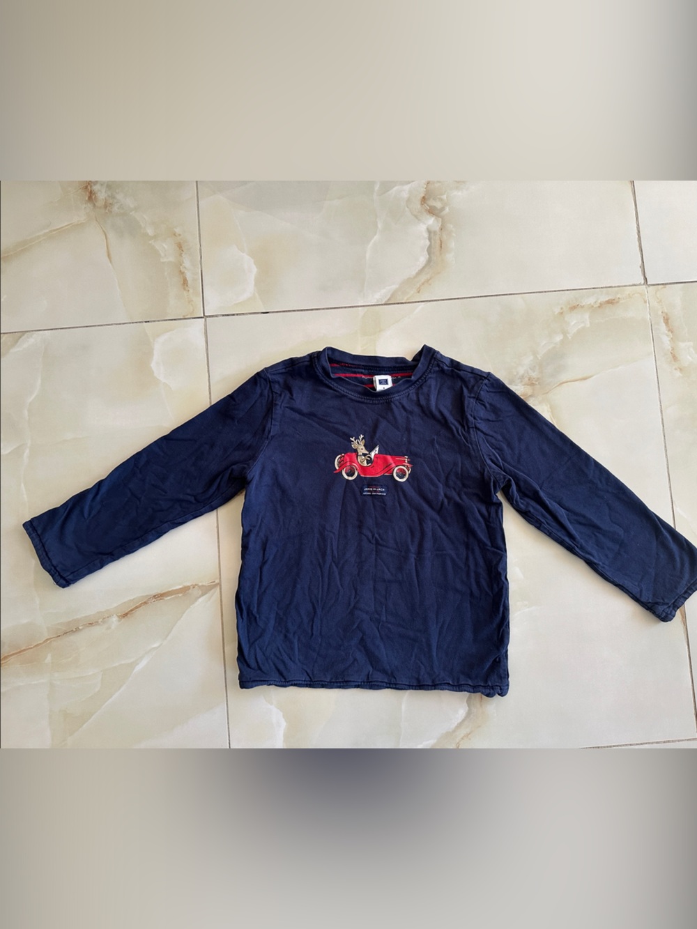 Janie and Jack Navy Blue Long Sleeve Tee with Red Car Graphic